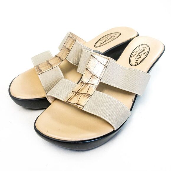 Callisto Beige Open-Toed Slip-On Mule Sandals Sz 6 - Picture 2 of 9